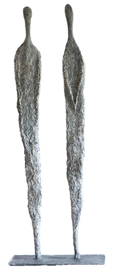 2 personnages de cendres - sculpture12 en papier maché - hauteur 140cm - patine acrylique effet cendré