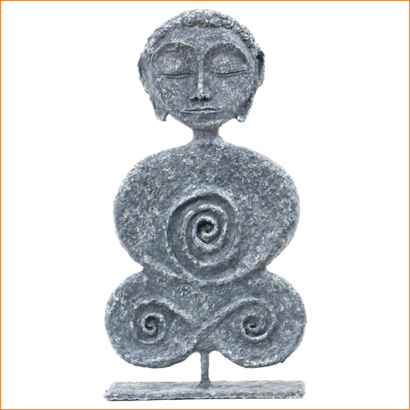 Bouddha - Sculpture n°20 en papier mâché - hauteur 50cm - patine acrylique effet pierre grise