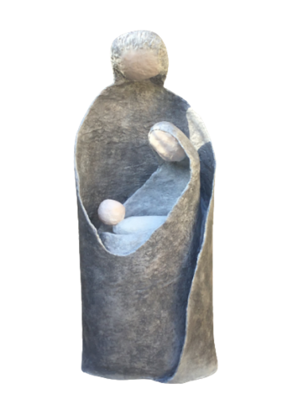 La crèche - sculpture n°3 en papier maché -hauteur 100cm - patine acrylique effet ciment