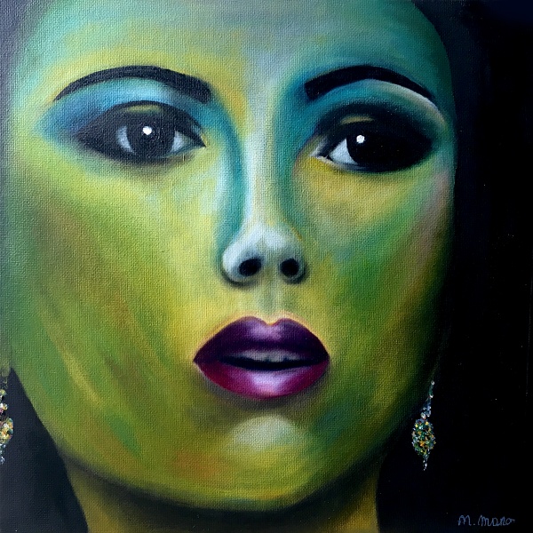 Peinture n°11 - Cassandre - Portrait femme dans les tons de vert et bleu