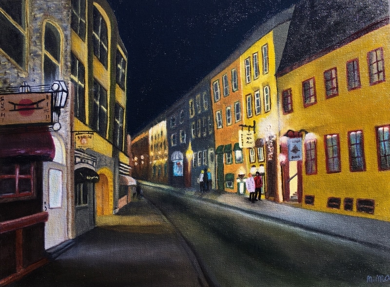 La peinture n°13 représente une rue lumineuse la nuit