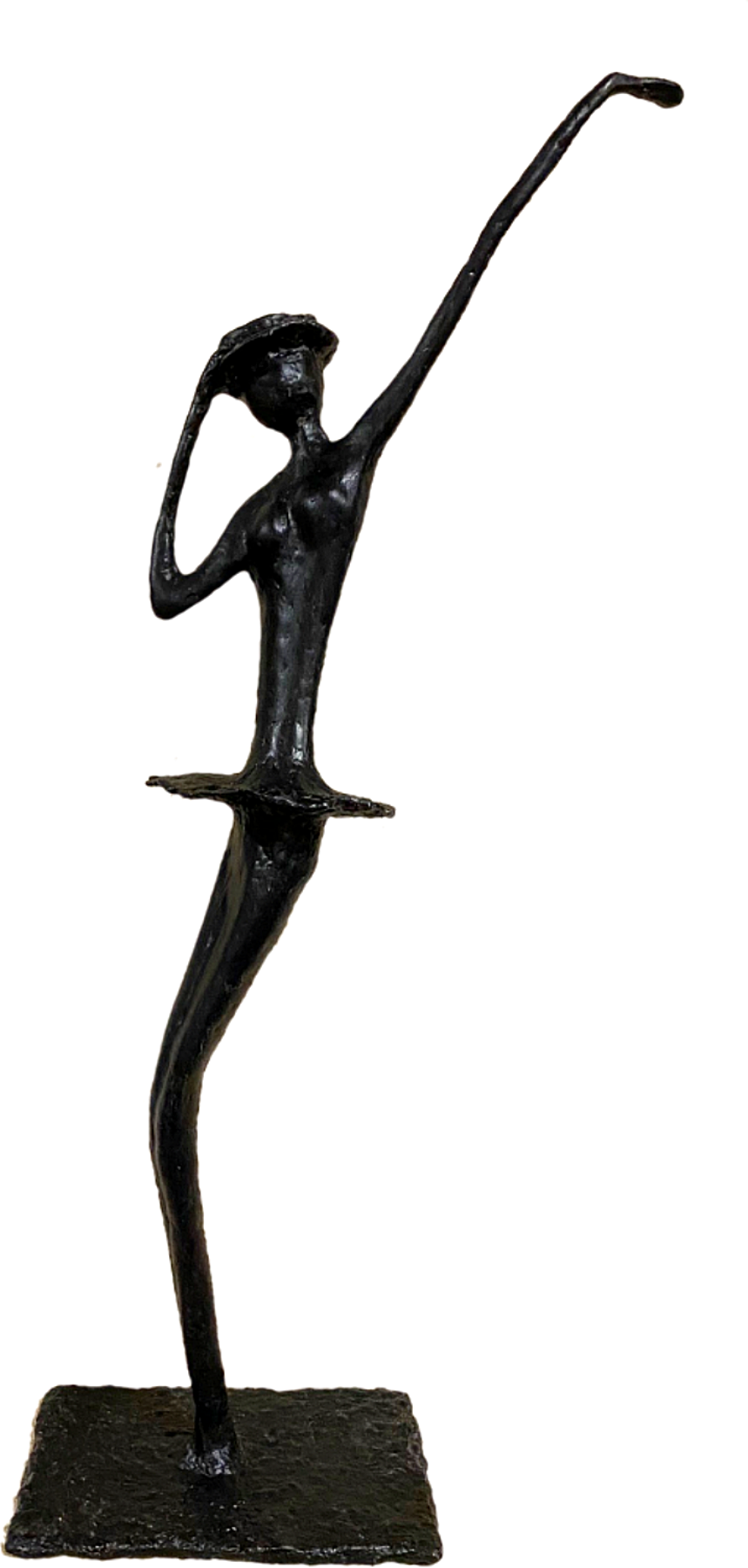 sculpture n29 doroteo - en papier mâché - finition patine acrylique noir - représente une danseuse avec chapeau