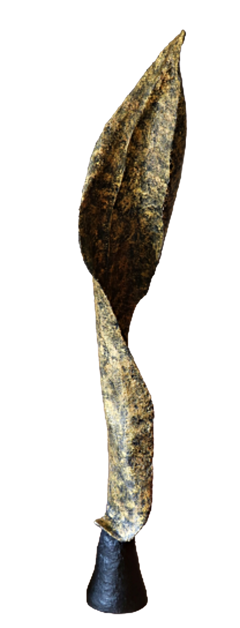 sculpture n33 Foglia - représente une feuille-plume h190cm patine or et noir