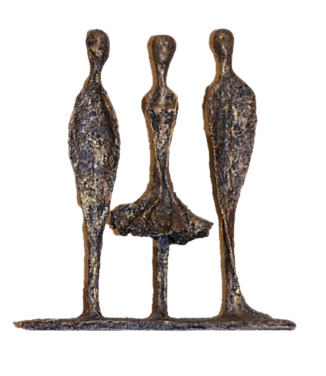 Tribus sculpture n°41 - 3 personnages en papier maché - patine acrylique effet bronze
