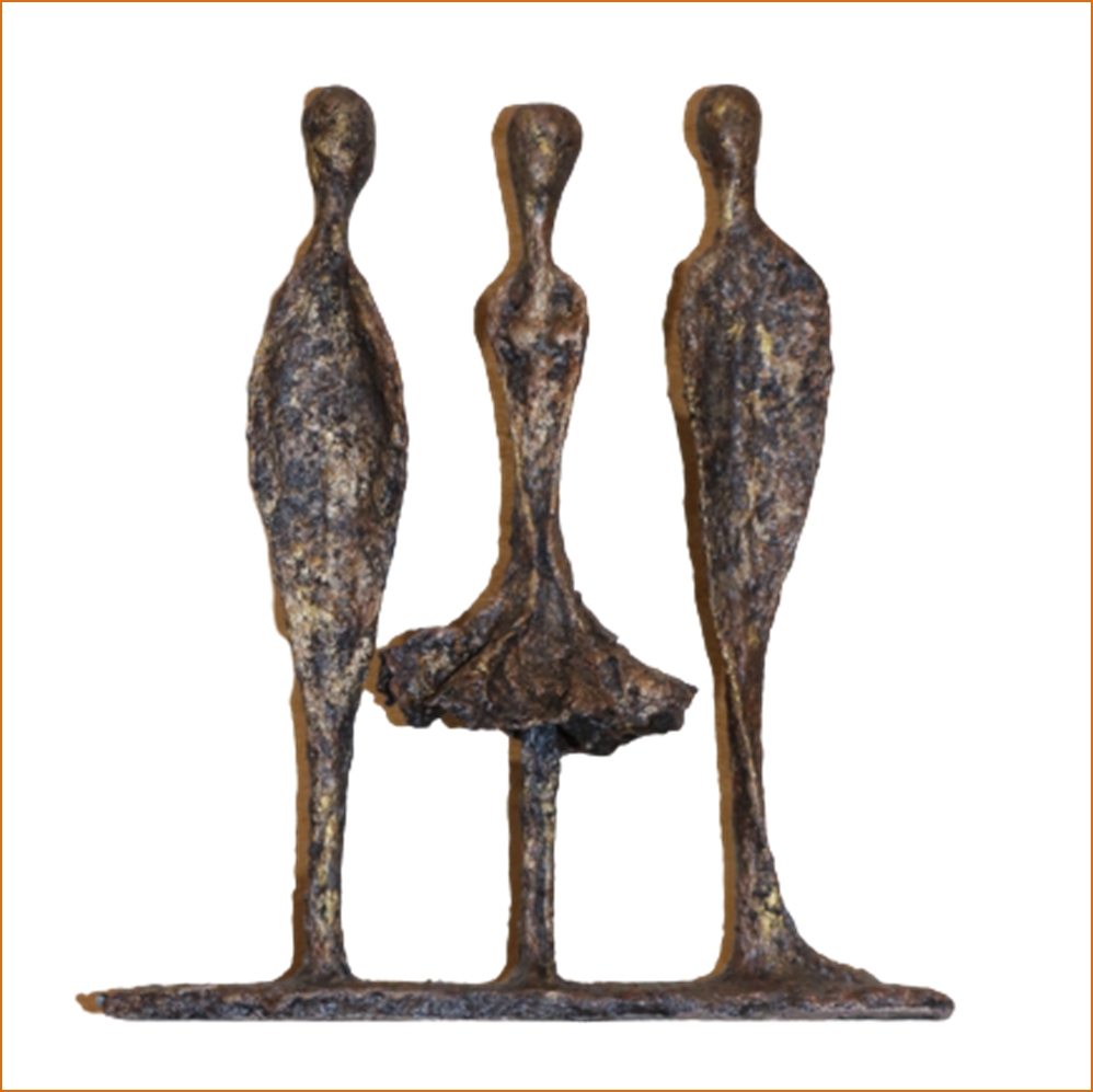 Tribus sculpture n°41 - 3 personnages en papier maché - patine acrylique effet bronze