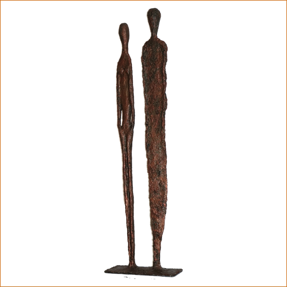Comes sculpture n°50 - 2 Personnages 106cm en papier maché - patine acrylique effet bronze