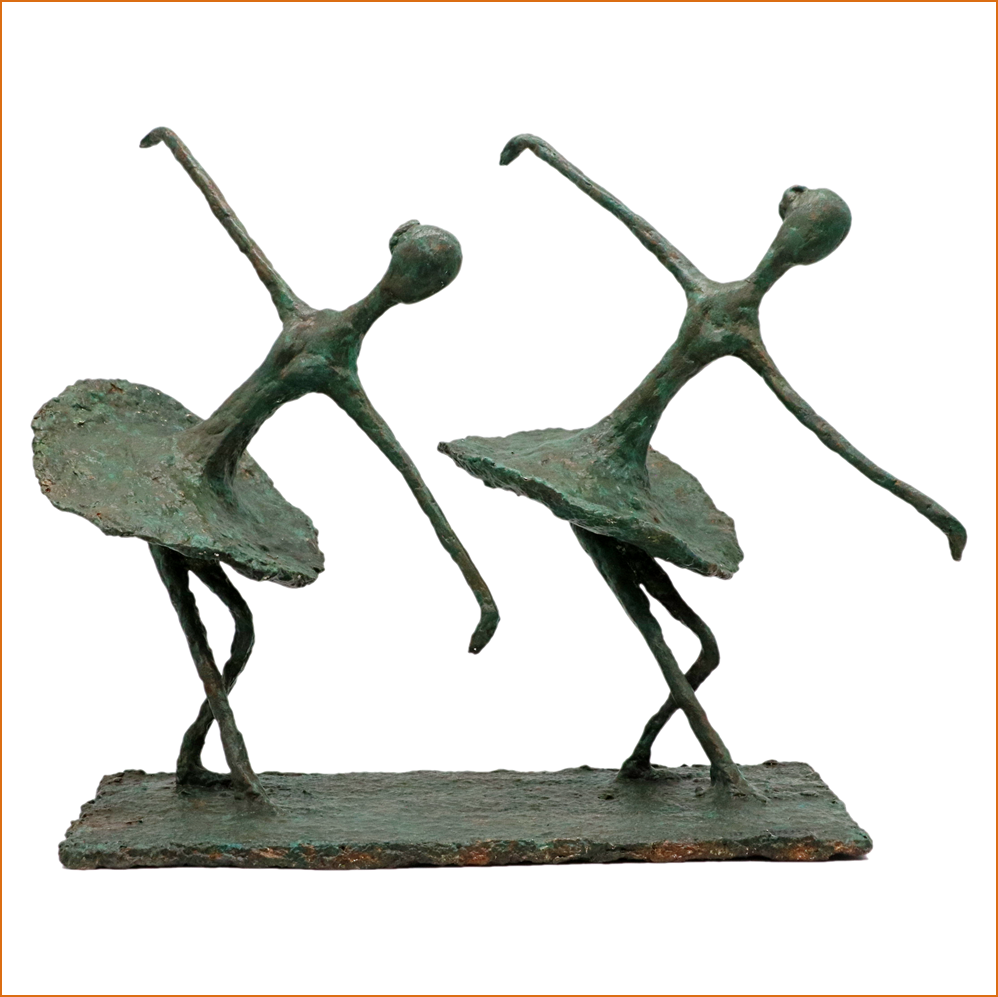 Grazia sculpture n°54 - 2 danseuses en tutu hauteur 30cm en papier maché - patine acrylique effet vert bronze