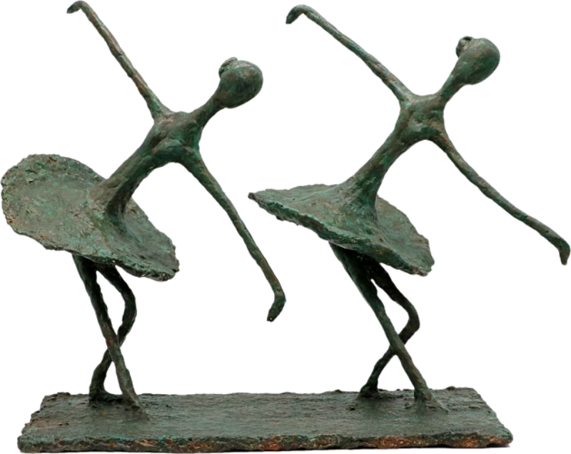 Grazia sculpture n°54 - 2 danseuses en tutu hauteur 30cm en papier maché - patine acrylique effet vert bronze