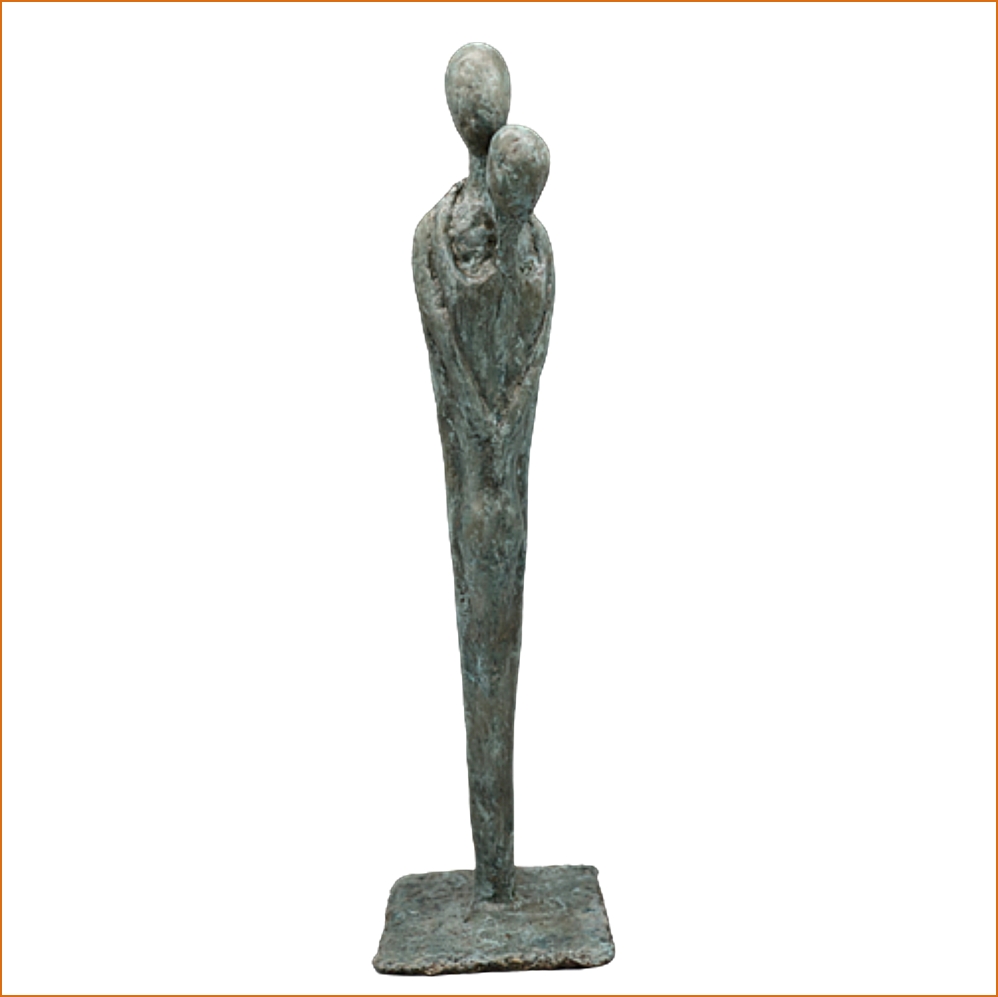 Nexa sculpture n°84 en papier mâché, représente un couple enlacé, hauteur 42cm, patine aspect bronze bleuté