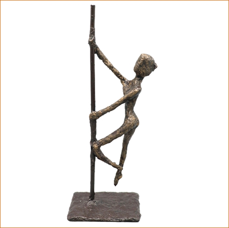 June - sculpture n°95 en papier mâché, représente une pole danseuse , hauteur 30cm, patine aspect bronze