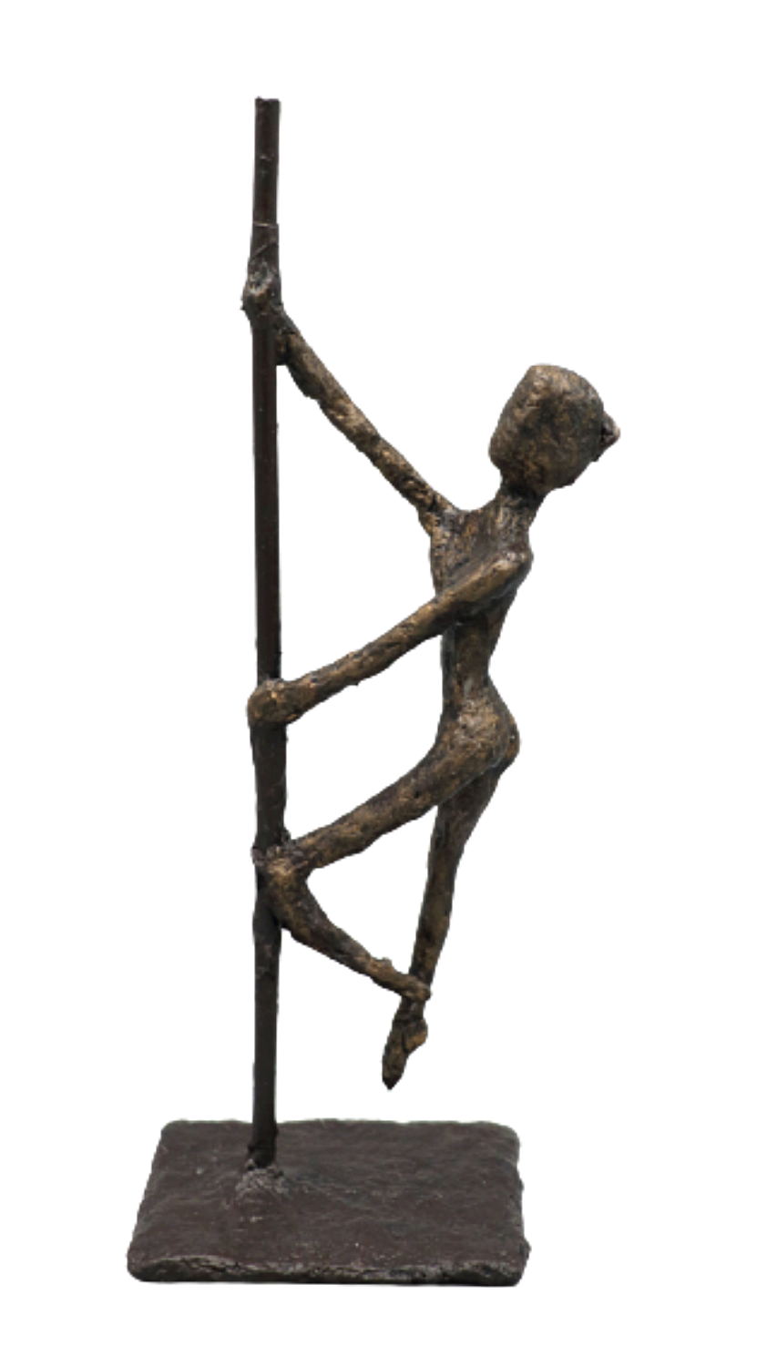 June - sculpture n°95 en papier mâché, représente une pole danseuse , hauteur 30cm, patine aspect bronze