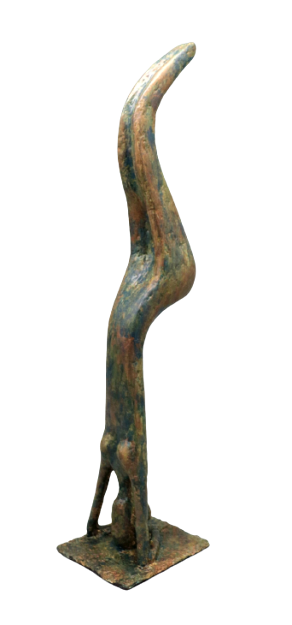 Pera sculpture n°103 en papier mâché, représente une femme faisant le poirier, hauteur 47cm, patine aspect bronze