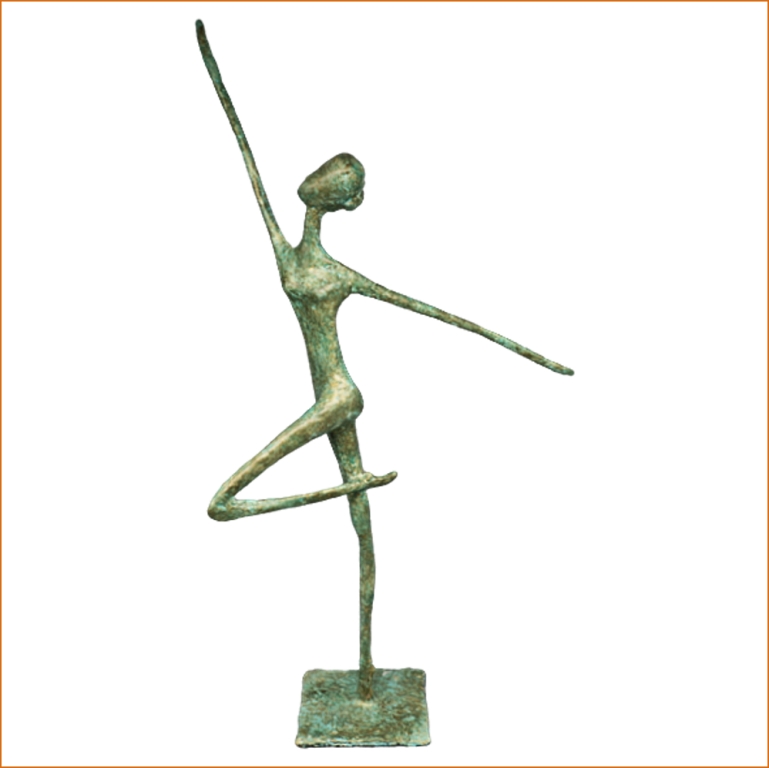 Opale sculpture n°111 en papier mâché, représente une danseuse, hauteur 55cm, patine acrylique aspect bronze vert de gris