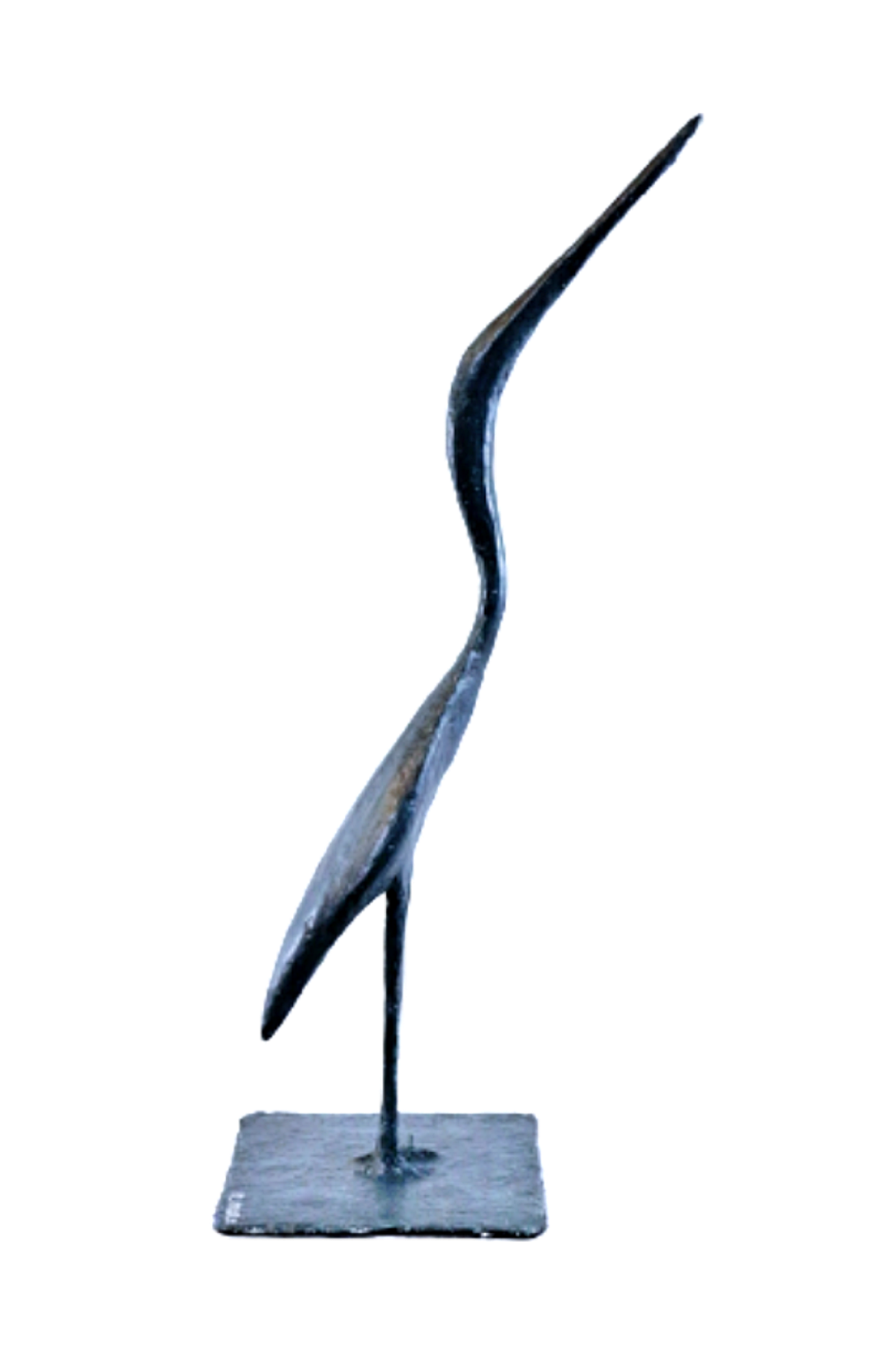 Garza sculpture n°113 en papier mâché, représente un héron,, hauteur 67cm, patine acrylique gris-bleu