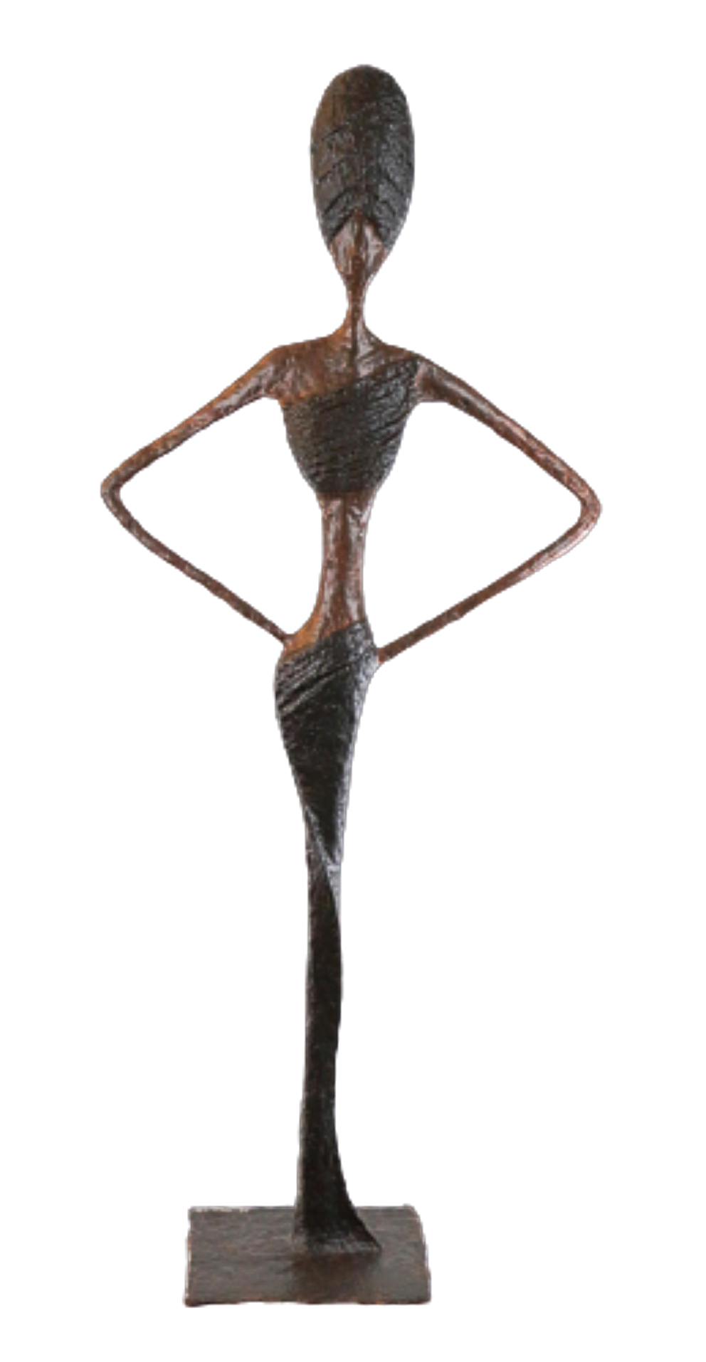 Himani sculpture n°116 en papier mâché, représente une femme africaine, hauteur 100cm, patine acrylique aspect bronze