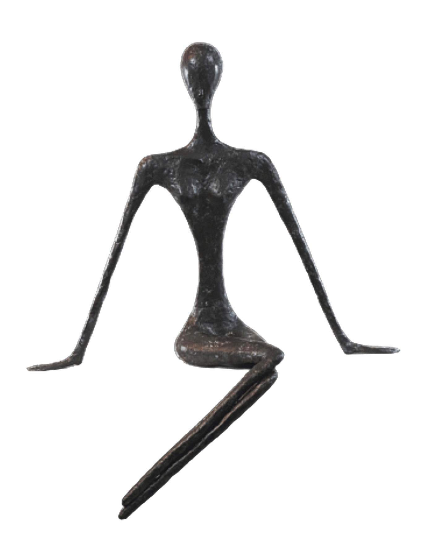 Alexia sculpture n°117 en papier mâché, représente une femme assise jambe de biais, hauteur 74cm, patine acrylique aspect bronze