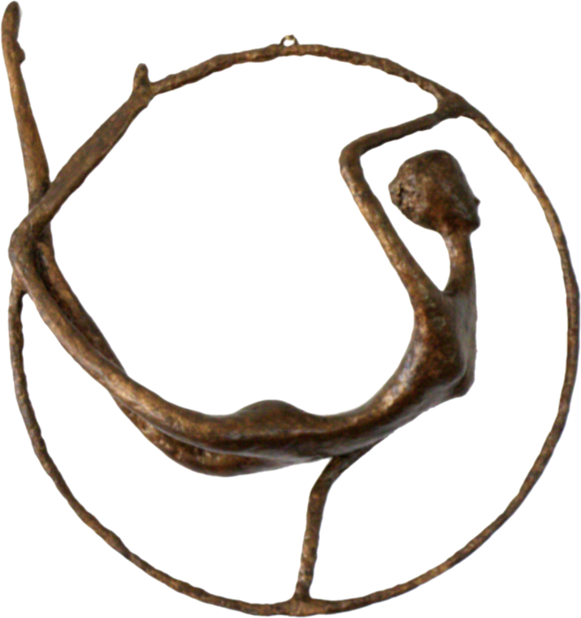 Olivia, sculpture n°140 en papier mâché, représente une danseuse dans un cercle. Mesure 42cm de hauteur, patine acrylique aspect bronze